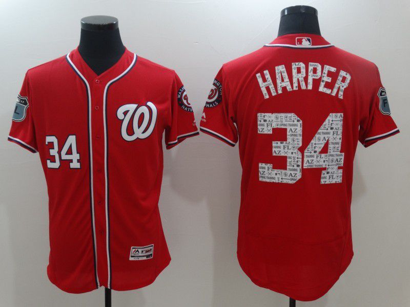 Men Washington Nationals 34 Harper Red Spring Edition Elite 2022 MLB Jersey